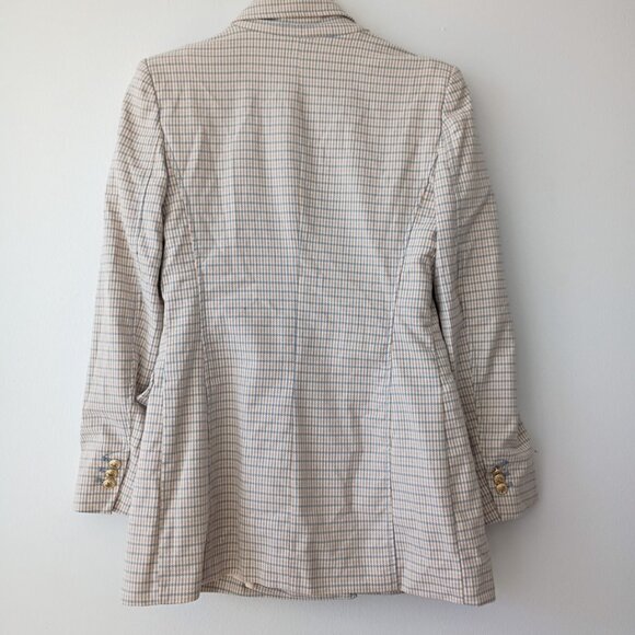ZARA Plaid Blazer | Size S | Beige & Blue Check | Gold Button Double-Breasted - Picture 7 of 9